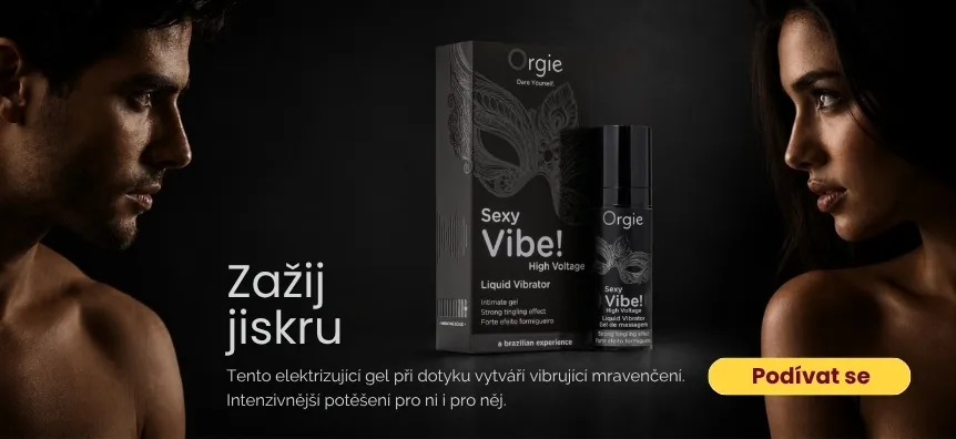 Banner pro tekutý vibrátor Orgie se smyslným párem stojícím naproti sobě. - lovesexshop.cz sex shop