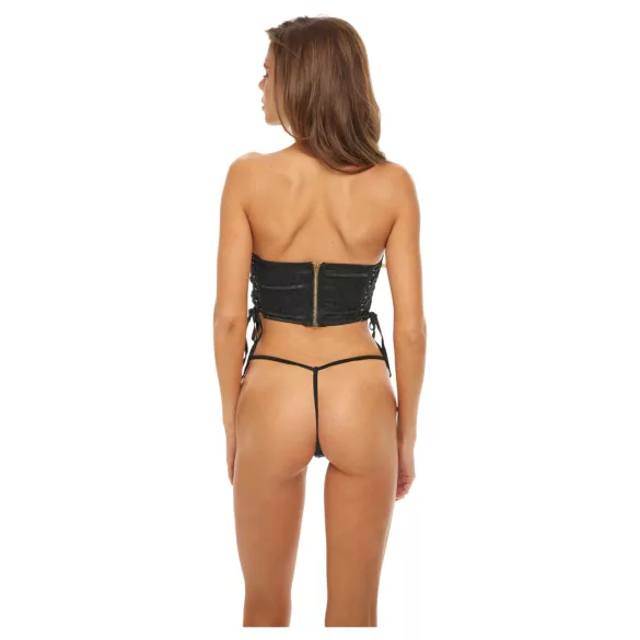 Bombshell - leopardskinn korsett og thong (svart) - L