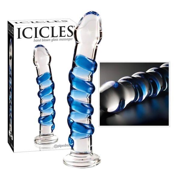 Icicles No. 5 - spiralformet glassdildo (gjennomsiktig blå)