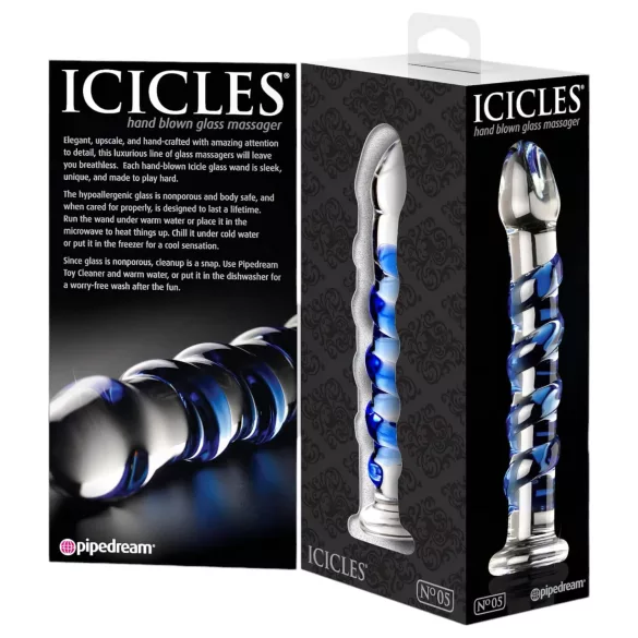 Icicles No. 5 - spiral glassdildo (gjennomsiktig-blå)