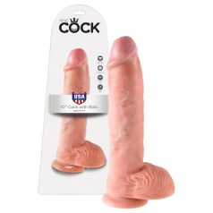 King Cock 10 med baller stor dildo (25 cm) - naturlig