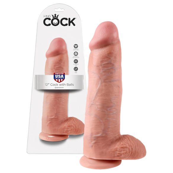 King Cock 12 stor dildo med baller (30 cm) - naturlig