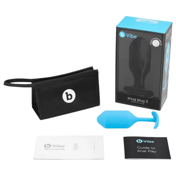 b-Vibe Snug Plug 3 - dobbel kulebuttplugg (180 g, blå)