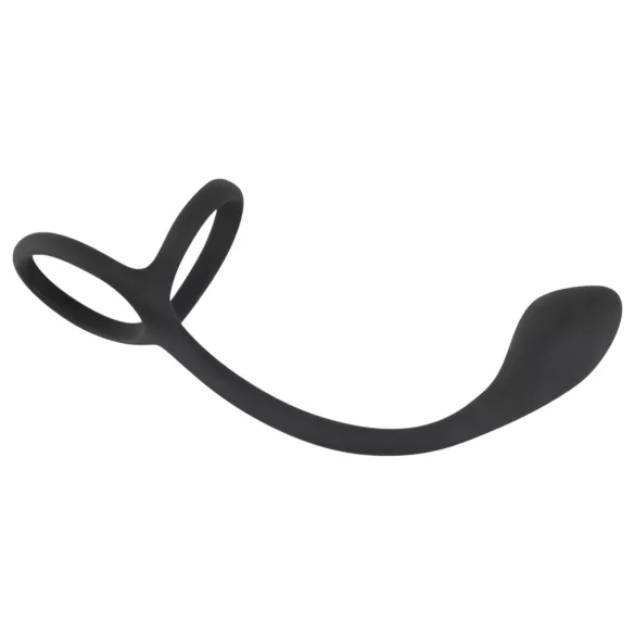 Black Velvet: Tynn anal dildo med penis- og testikkelring (svart)