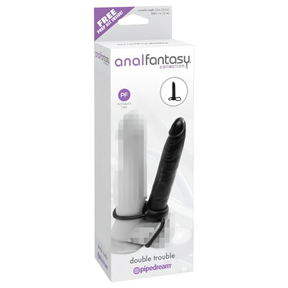 analfantasy Double Trouble - festbar dobbelt analdildo (svart)