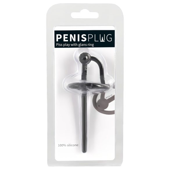 Sure! Here’s a marketing-friendly, culturally appropriate Norwegian translation within 80 characters:

Penisplugg – hul dilator i silikon med penishode-ring (svart)