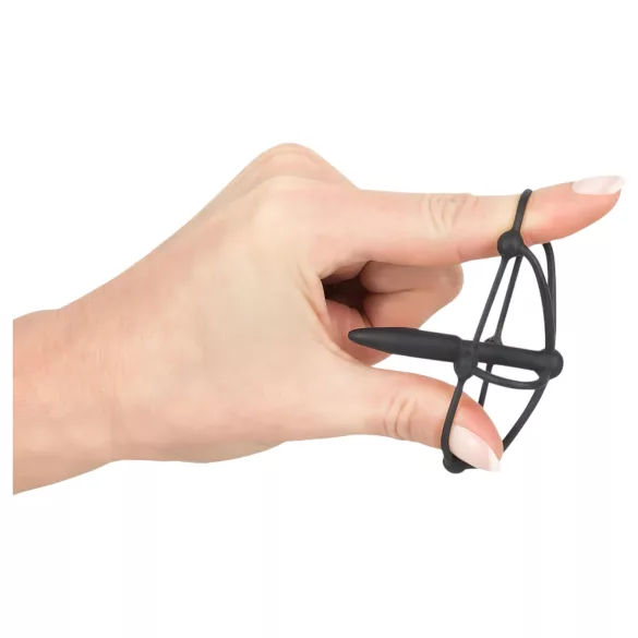 Penisplugg i silikon med glansbur og dilator (svart)