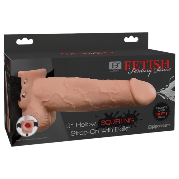 Fetisj Strap-On 9 - hul, sprutende dildo for påspenning (naturlig)