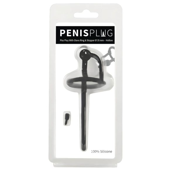 Penisplugg – silikon dilatator med glansring (0,6 mm) – svart