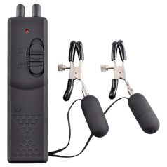 Fetish - vibrerende brystvorteklemmer (svart)