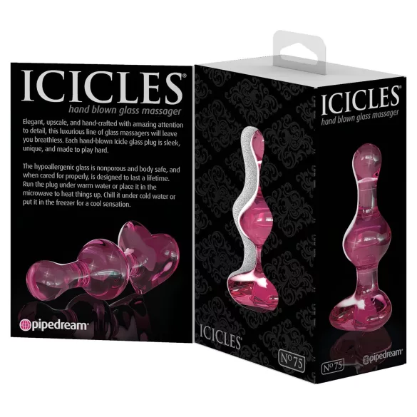 Icicles No. 75 - hjerteformet glass analplugg (rosa)