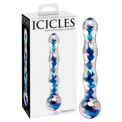 Icicles No. 08 - Bølget, tosidig glassdildo (klar-blå)