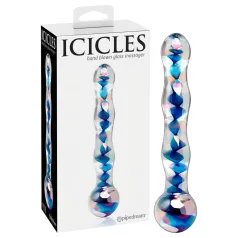 Icicles No. 08 - bølget, tosidig, glass dildo (klar-blå)