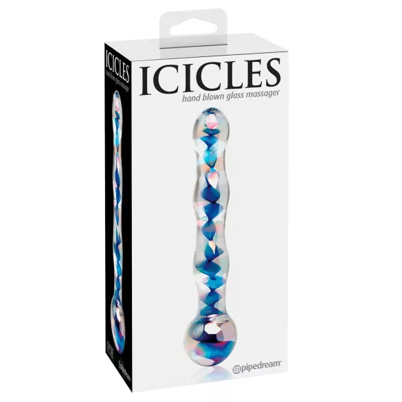 Icicles No. 08 - bølget, tosidig, glass dildo (klar-blå)