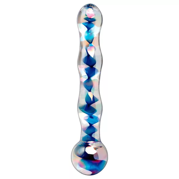 Icicles No. 08 - bølget, tosidig, glass dildo (klar-blå)