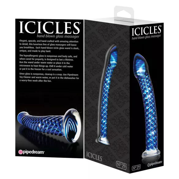 Icicles No. 29 - spiral, blå glassdildo