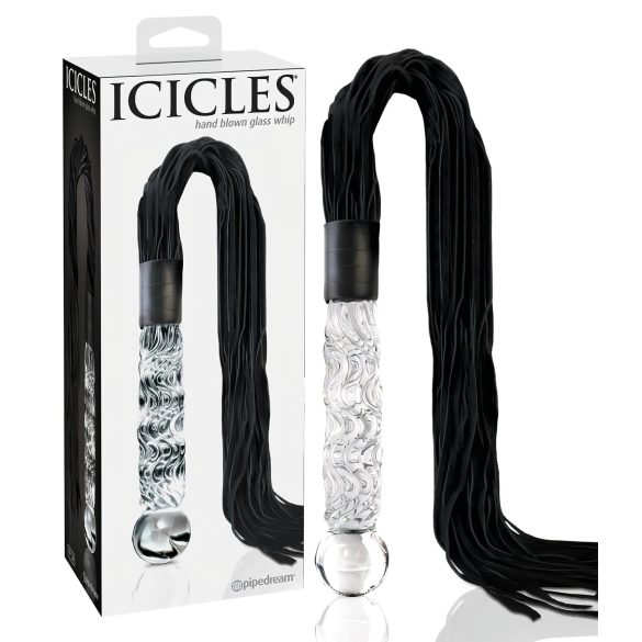 Icicles No. 38 - Lærpisk og glassdildo (gjennomsiktig-svart)
