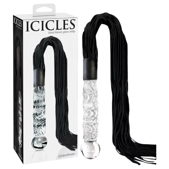 Icicles No. 38 - lærpisk og glassdildo (klar-svart)