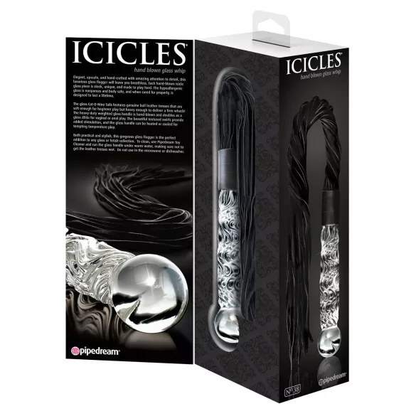 Icicles No. 38 - lærpisk og glassdildo (klar-svart)