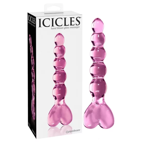 Icicles Nr. 43 - perlet, hjerteformet glassdildo (rosa)