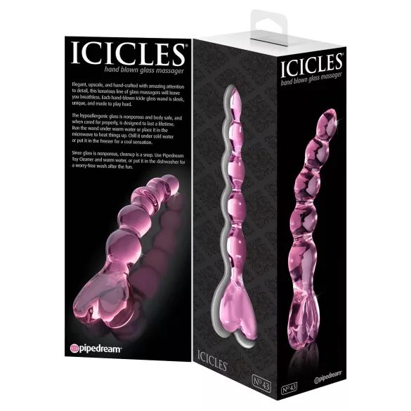 Icicles Nr. 43 - perlet, hjerteformet glassdildo (rosa)