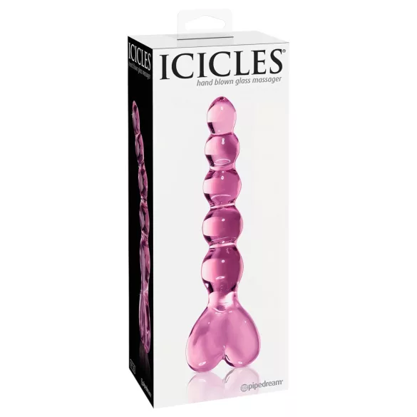 Icicles Nr. 43 - perlet, hjerteformet glassdildo (rosa)