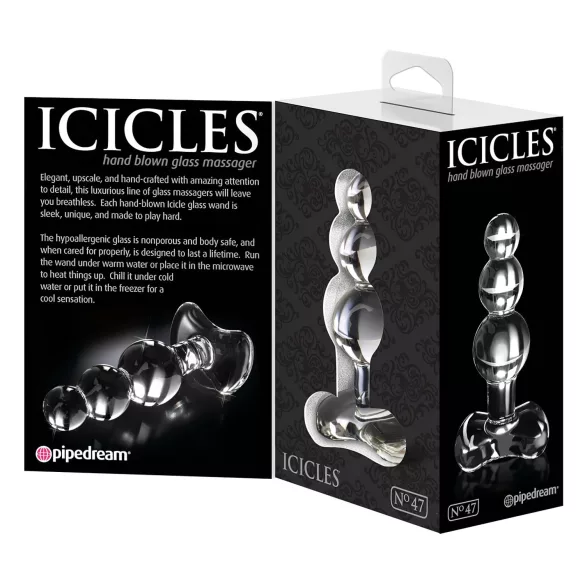 Icicles No. 47 - trippelperlet glass analplugg (gjennomsiktig)
