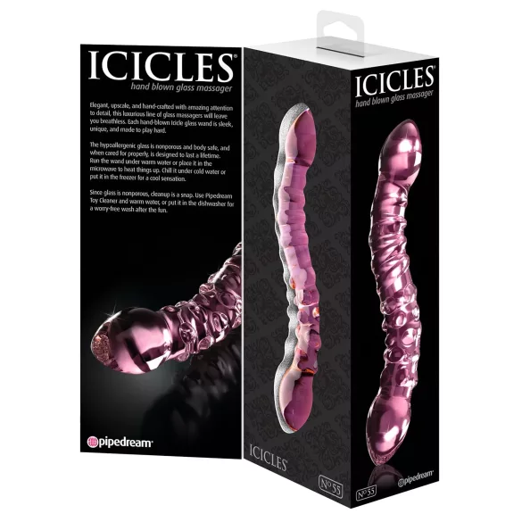 Icicles No. 55 - dobbeltendende G-punkt glassdildo (rosa)