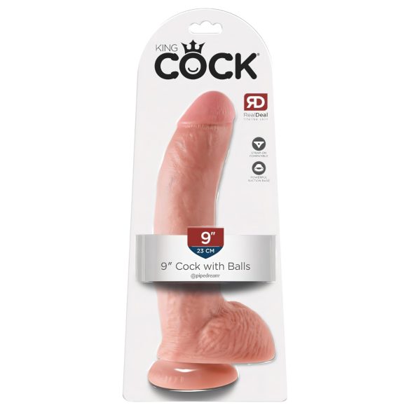 King Cock 9 - Stor dildo med sugekopp og testikler (23 cm) - naturtro