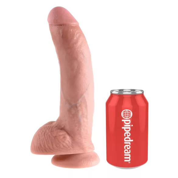King Cock 9 - stor dildo med testikler og sugekopp (23 cm, naturfarge)