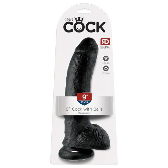 King Cock 9 - stor sugekopp dildo med testikler (23cm) - svart