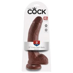   King Cock 9 - stor sugekopp-dildo med testikler (23 cm) - brun
