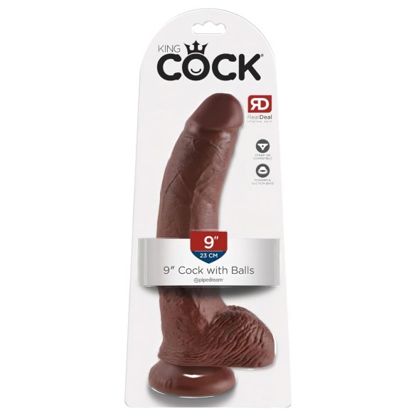 King Cock 9 - stor sugekopp-dildo med testikler (23 cm) - brun