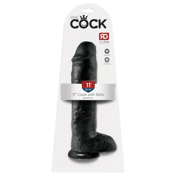 King Cock 11 - stor sugekoppdildo med testikler (28cm) - svart
