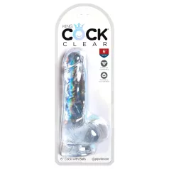 King Cock Clear 6 - sugekopp, liten dildo med pung (15 cm)