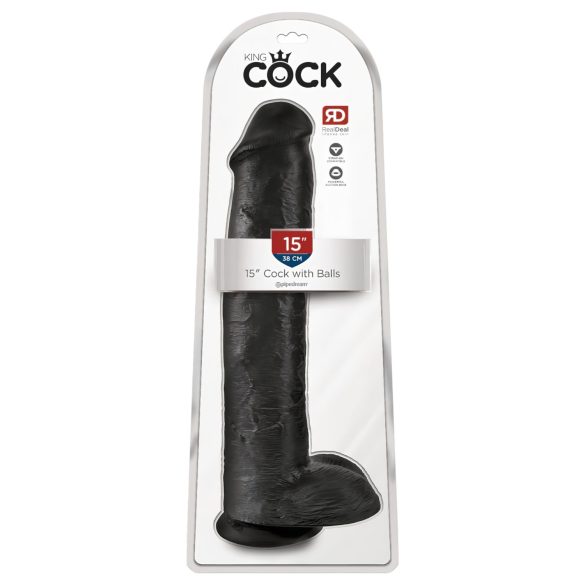 King Cock 15 - sugekopp dildo med testikler (38 cm) - svart
