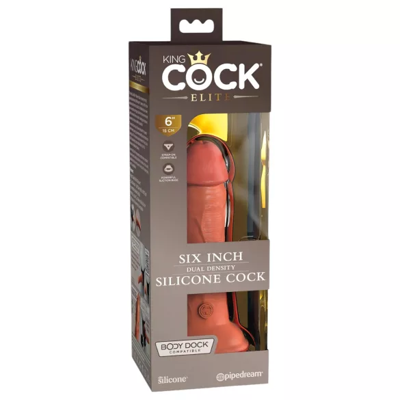 King Cock Elite 6 - sugekopp, naturtro dildo (15cm) - mørk