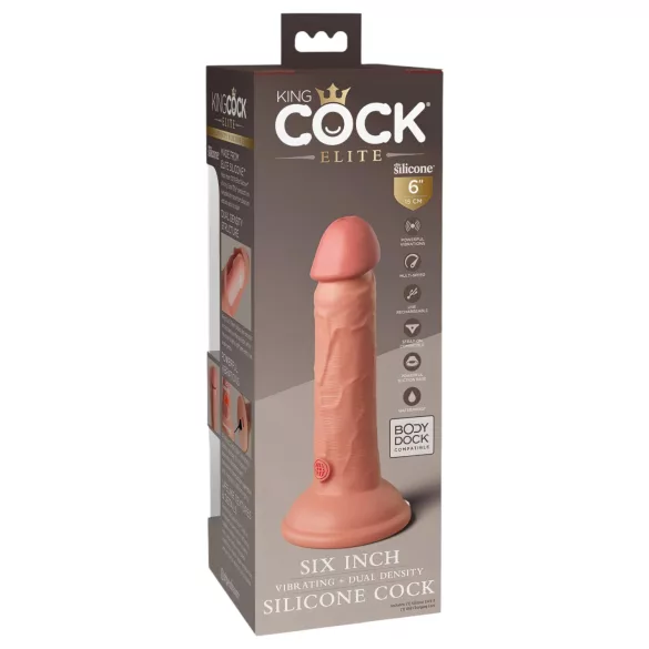 King Cock Elite 6 - vibrerende dildo med sugekopp (15 cm) - naturfarge