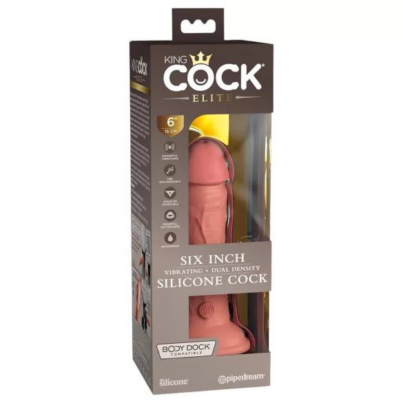 King Cock Elite 6 - vibrerende dildo med sugekopp (15 cm) - naturfarge