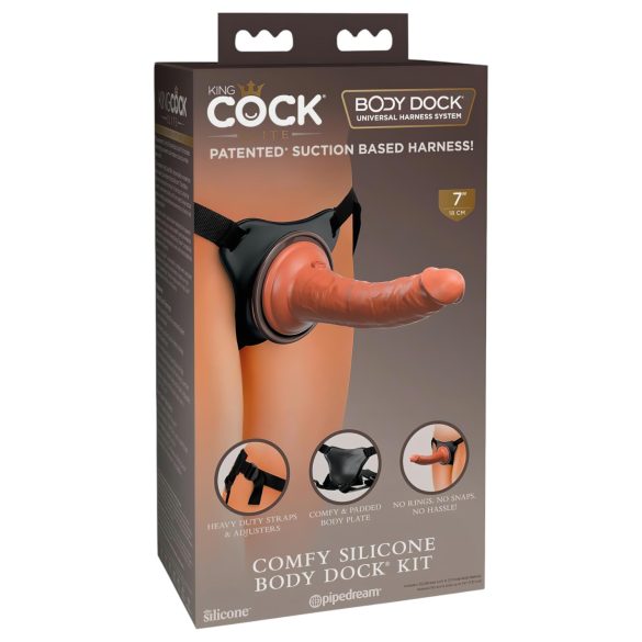 King Cock Elite Comfy - påspennbar dildo med sele (mørk hudtone)