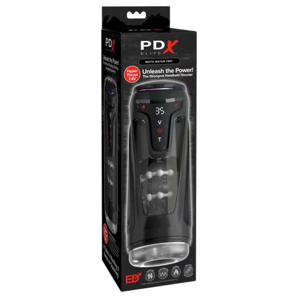 PDX Elite Moto-Bator Pro - perlet, oppvarmet støt-masturbator (svart)