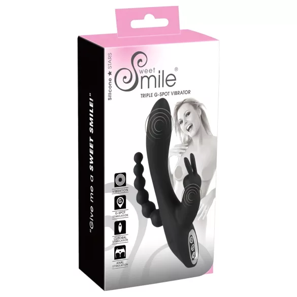 SMILE Triple - oppladbar, vanntett 3-grenet vibrator (svart)