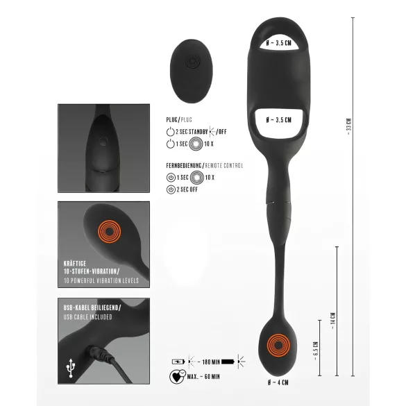 Rebel - Penis- og ballering med analvibrator (svart)