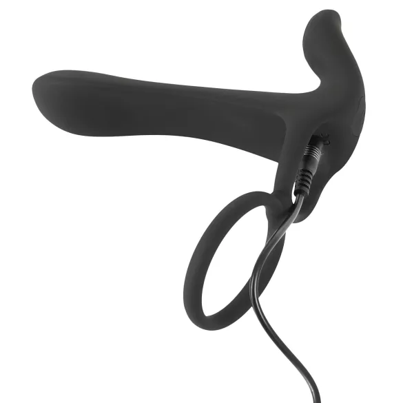 Black Velvets - oppladbar 2-i-1 vibrator og penisering (svart)