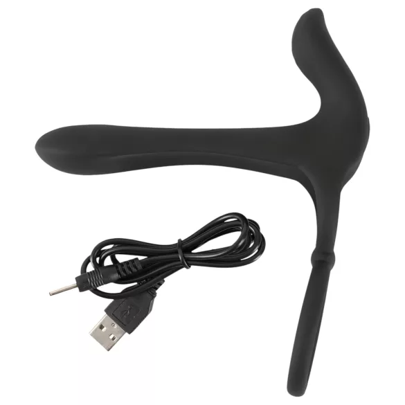 Black Velvets - oppladbar 2-i-1 vibrator og penisering (svart)