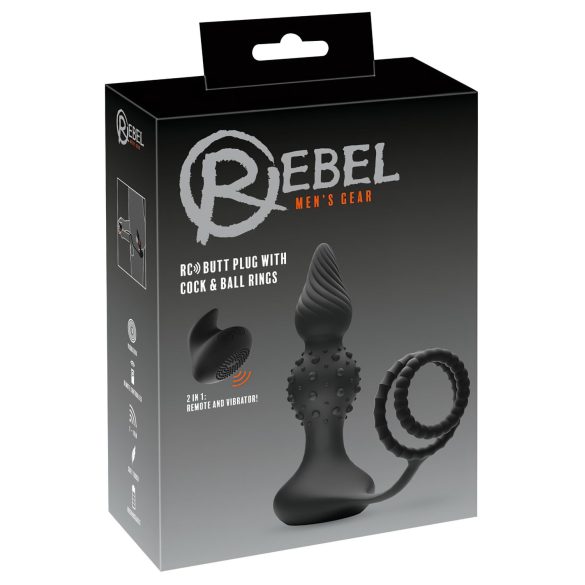 Rebel 2-i-1 - oppladbar, trådløs analvibrator med penisring (svart)