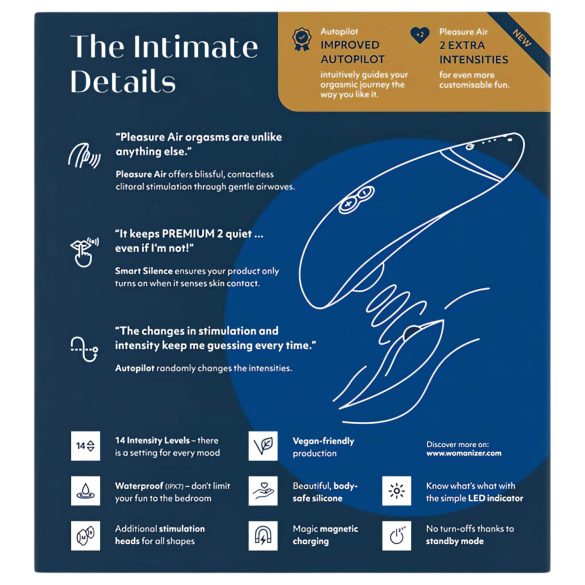 Womanizer Premium 2 - luftbølge klitorisstimulator (blå)