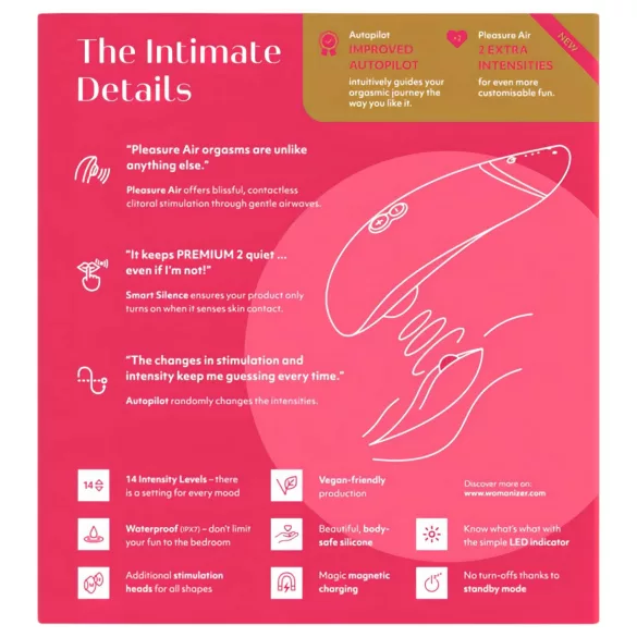Womanizer Premium 2 - luftbølgestimulator for klitoris (rosa)