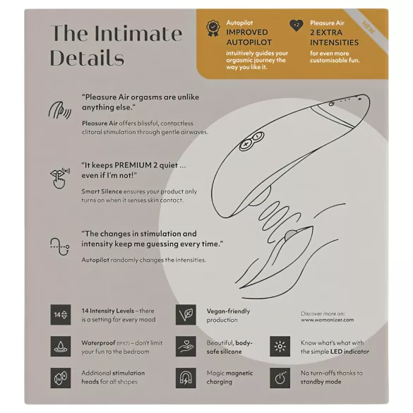 Womanizer Premium 2 - luftbølgestimulator for kvinner (hvit)