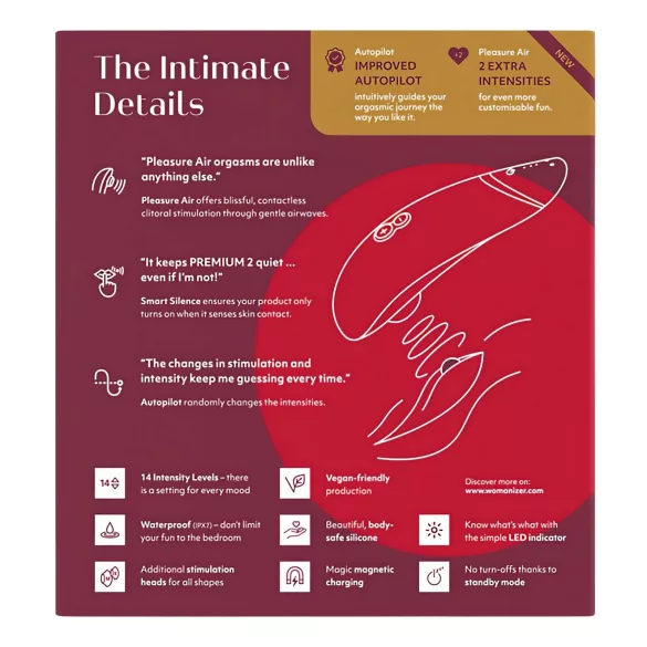 Womanizer Premium 2 - lufttrykk klitorisstimulator (rød)